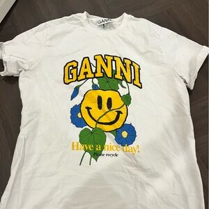 GANNI White Kids Shirt with Smiley Face Design